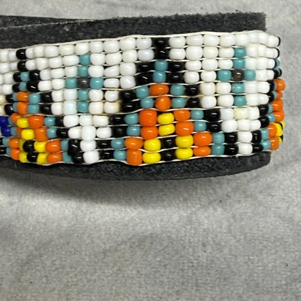 Bechelli Beaded Cuff Bracelet Leather Glass Adjustable Tie Multicolor Boho Style